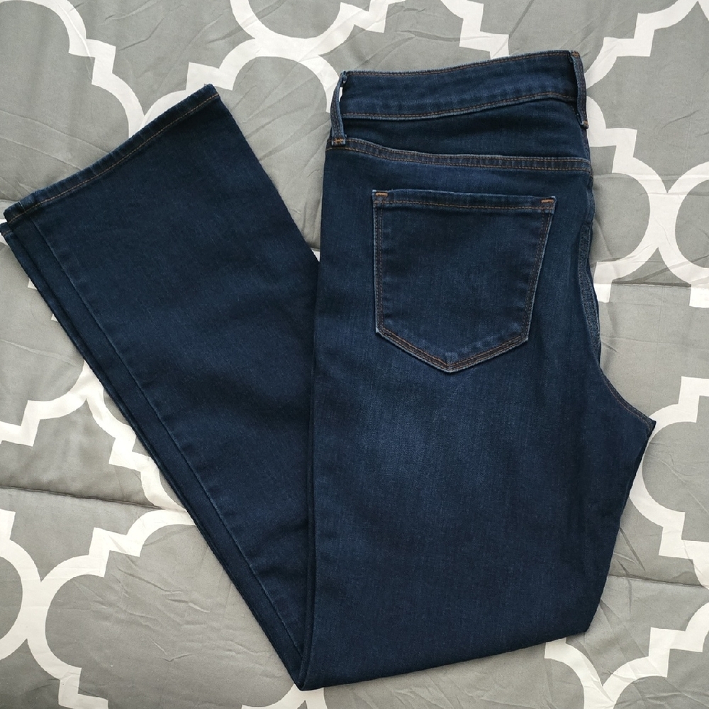 Old Navy, Dark Blue Kicker Bootcut Midrise Flare Wide Leg Jeans, 8 Short